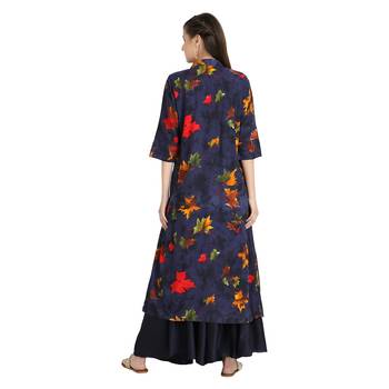 blue rayon printed Kurta & Skirt Set For Women 2