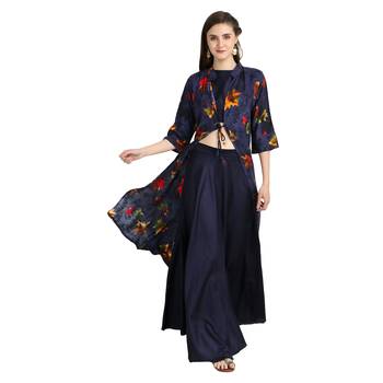 blue rayon printed Kurta & Skirt Set For Women 5