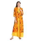 yellow rayon printed Kurta & Skirt Set For Women