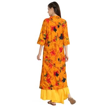 yellow rayon printed Kurta & Skirt Set For Women 2