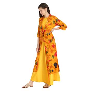 yellow rayon printed Kurta & Skirt Set For Women 3