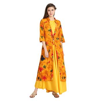 yellow rayon printed Kurta & Skirt Set For Women 4
