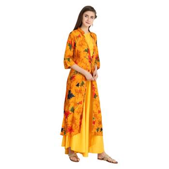 yellow rayon printed Kurta & Skirt Set For Women 5