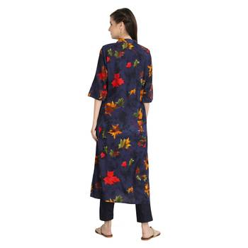 blue rayon printed Kurta & Pant Set For Women 2