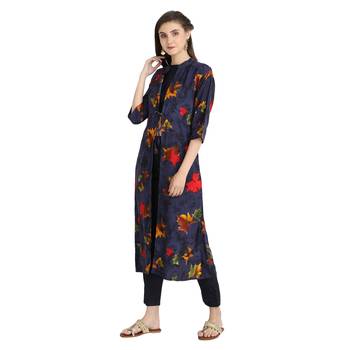blue rayon printed Kurta & Pant Set For Women 3