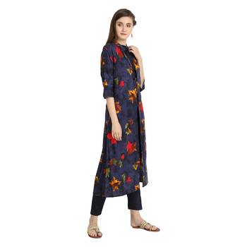 blue rayon printed Kurta & Pant Set For Women 4