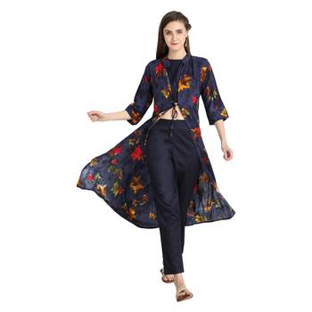 blue rayon printed Kurta & Pant Set For Women 5