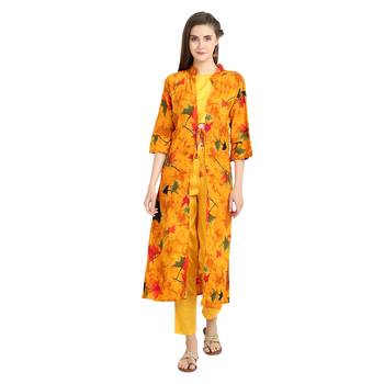 yellow rayon printed Kurta & Pant Set For Women 1