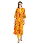 yellow rayon printed Kurta & Pant Set For Women