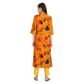 yellow rayon printed Kurta & Pant Set For Women 2