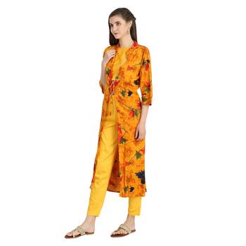 yellow rayon printed Kurta & Pant Set For Women 3