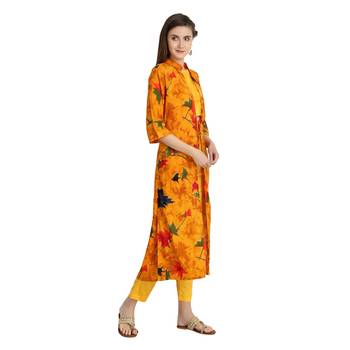 yellow rayon printed Kurta & Pant Set For Women 4