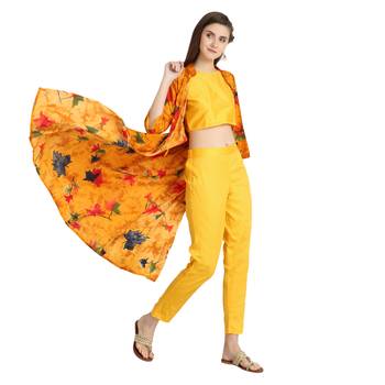 yellow rayon printed Kurta & Pant Set For Women 5