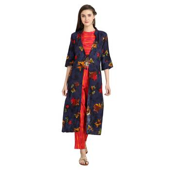 blue rayon printed Kurta & Pant Set For Women 1