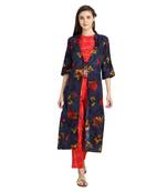 blue rayon printed Kurta & Pant Set For Women