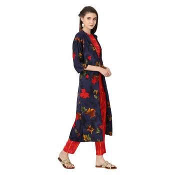 blue rayon printed Kurta & Pant Set For Women 2