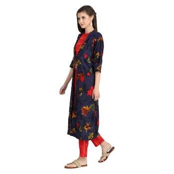 blue rayon printed Kurta & Pant Set For Women 3