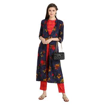 blue rayon printed Kurta & Pant Set For Women 5
