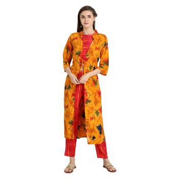 yellow rayon printed Kurta & Pant Set For Women 1