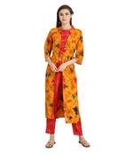 yellow rayon printed Kurta & Pant Set For Women