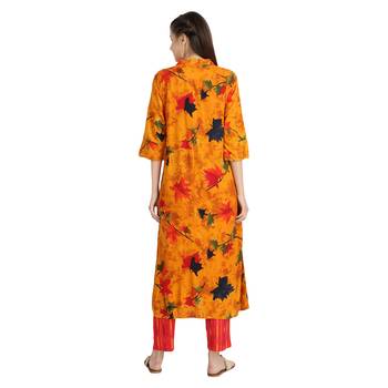yellow rayon printed Kurta & Pant Set For Women 2