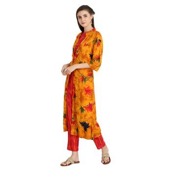 yellow rayon printed Kurta & Pant Set For Women 3