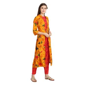 yellow rayon printed Kurta & Pant Set For Women 4