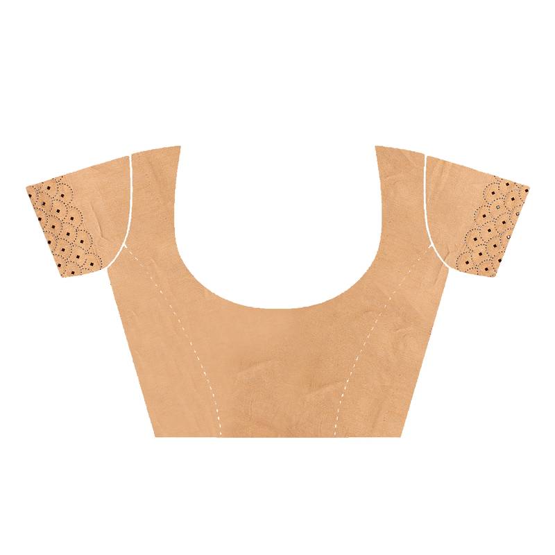 brown  embroidered polyester saree with blouse