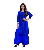 blue georgette embroidered Kurta & Sharara Set For Women