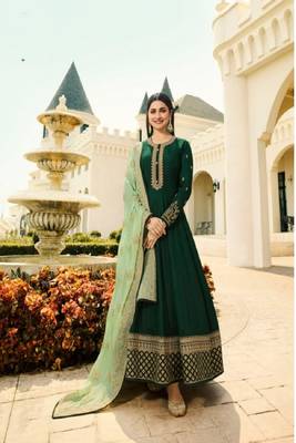 Green Silk Embroidery work Party wear Salwar Suit 1
