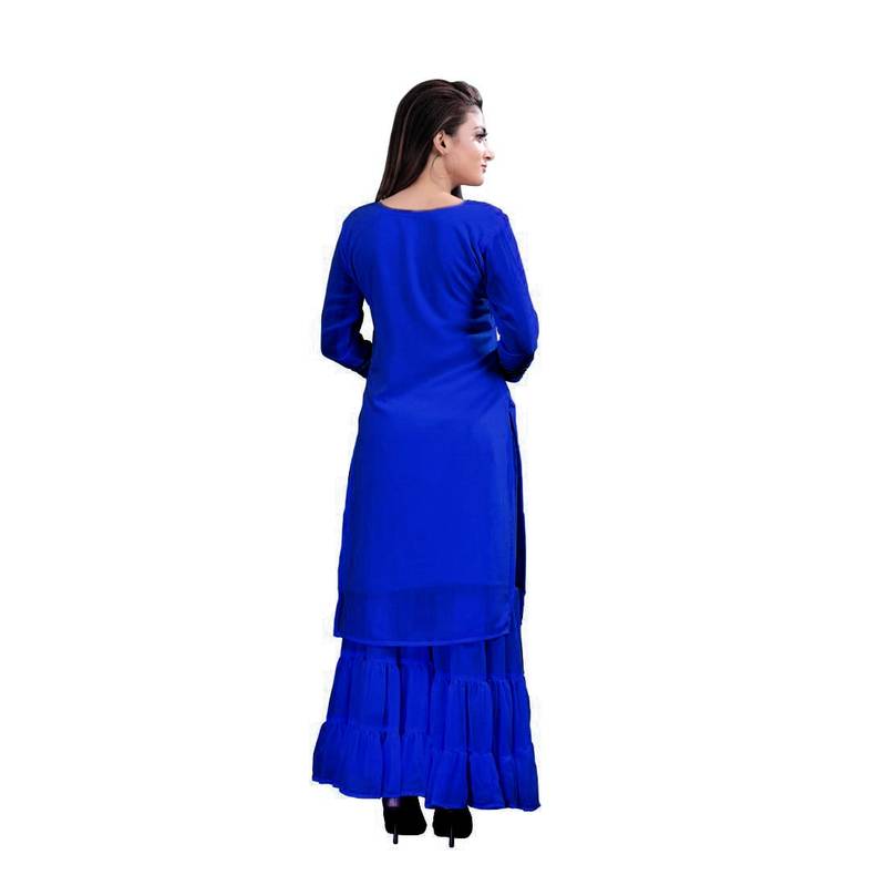 blue georgette embroidered Kurta & Sharara Set For Women