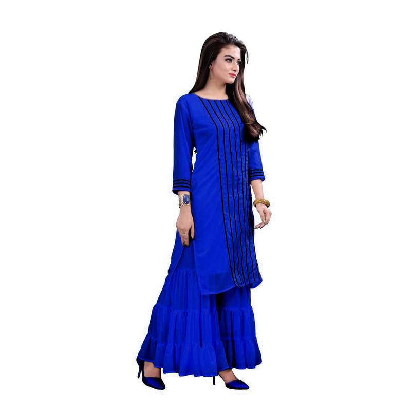 blue georgette embroidered Kurta & Sharara Set For Women