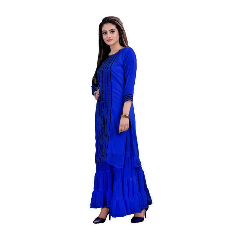 blue georgette embroidered Kurta & Sharara Set For Women