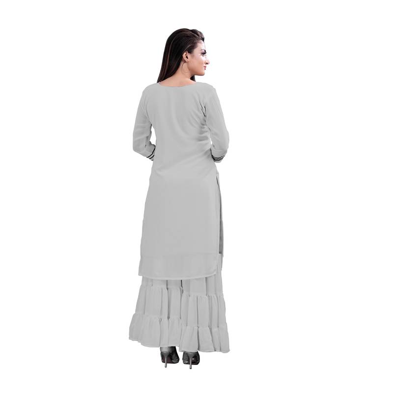 grey georgette embroidered Kurta & Sharara Set For Women