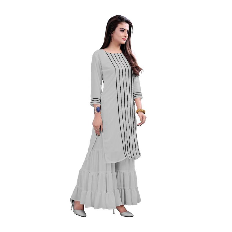 grey georgette embroidered Kurta & Sharara Set For Women