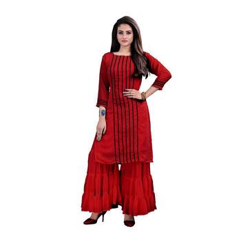 maroon georgette embroidered Kurta & Sharara Set For Women 1