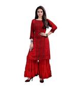 maroon georgette embroidered Kurta & Sharara Set For Women