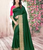 green embroidered polyester saree with blouse