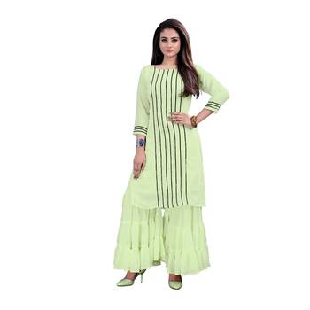 parrot-green georgette embroidered Kurta & Sharara Set For Women 1