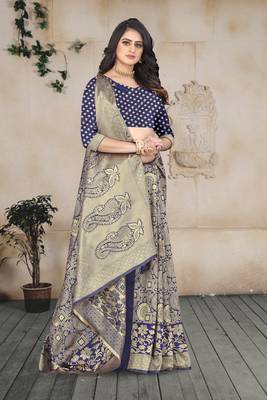 blue woven art silk saree with blouse 1