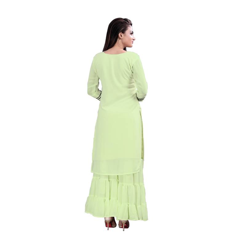 parrot-green georgette embroidered Kurta & Sharara Set For Women
