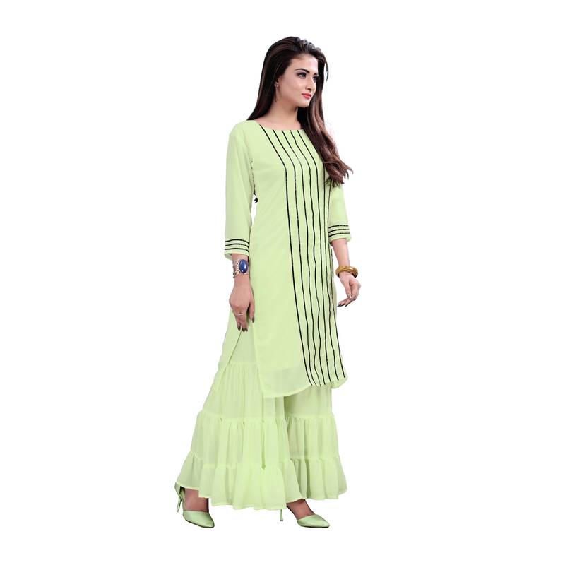parrot-green georgette embroidered Kurta & Sharara Set For Women