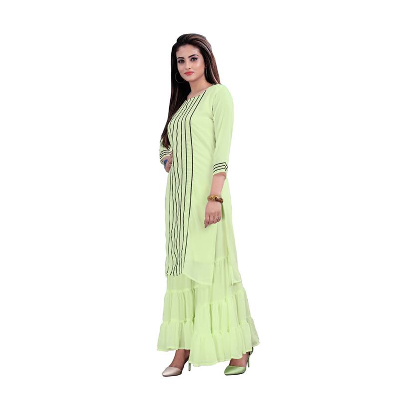 parrot-green georgette embroidered Kurta & Sharara Set For Women