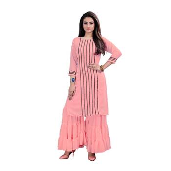 pink georgette embroidered Kurta & Sharara Set For Women 1