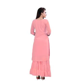 pink georgette embroidered Kurta & Sharara Set For Women 2