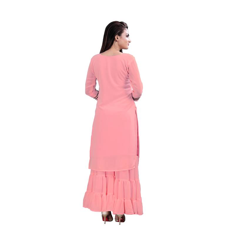 pink georgette embroidered Kurta & Sharara Set For Women