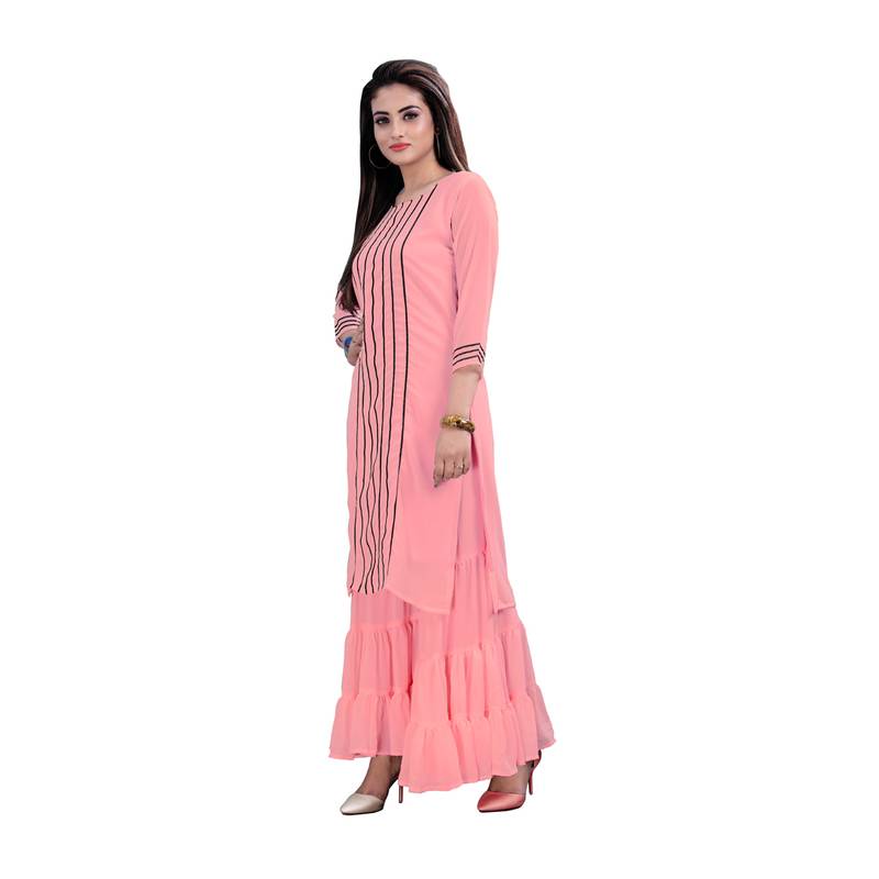 pink georgette embroidered Kurta & Sharara Set For Women