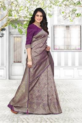 purple woven art silk saree with blouse 1