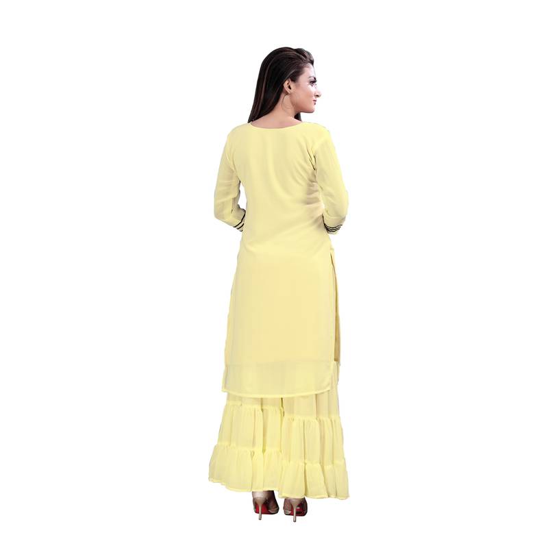 yellow georgette embroidered Kurta & Sharara Set For Women