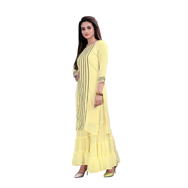 yellow georgette embroidered Kurta & Sharara Set For Women